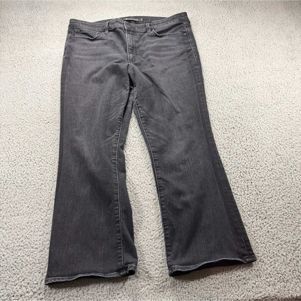 Athleta Sculptek HR CR High Rise Cropped Flare Jeans Carbon Wash Black Size 16